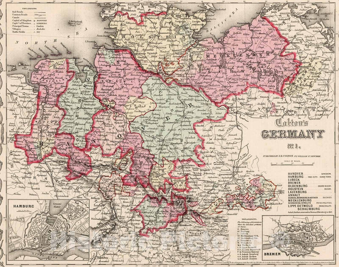 Historic Map : Germany No. I., 1861, Vintage Wall Decor