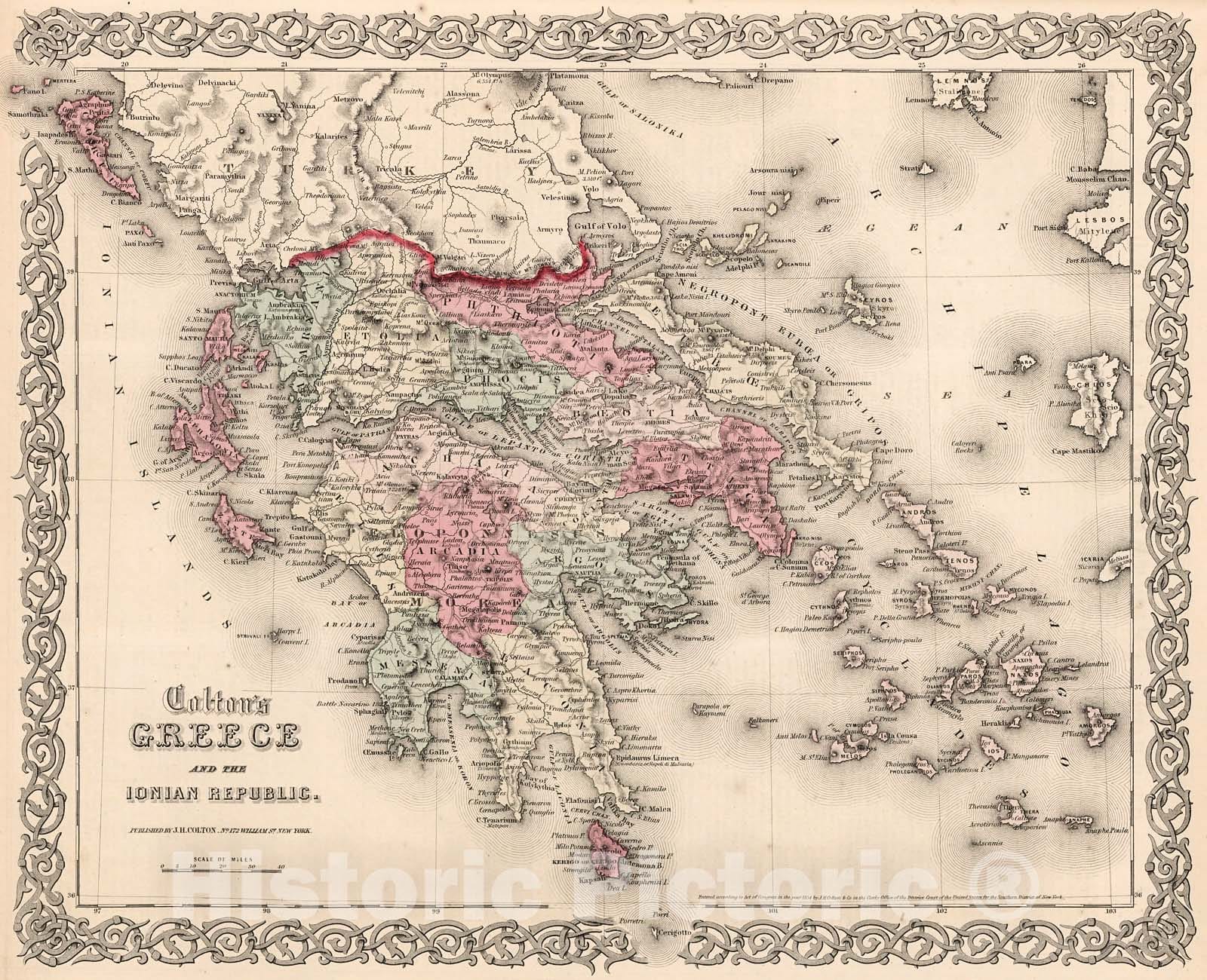 Historic Map : Greece and the Ionian Republic., 1861, Vintage Wall Decor