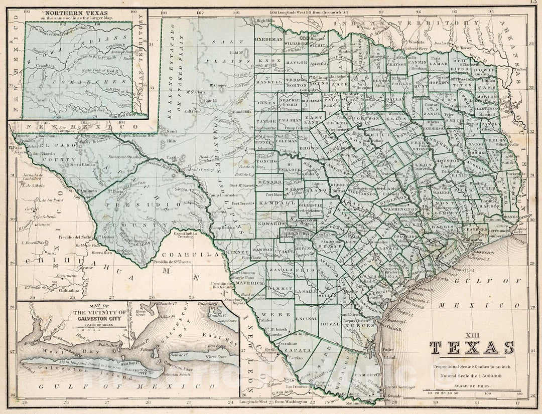 Historic Map : Map No. XIII. Texas, 1865, Vintage Wall Decor