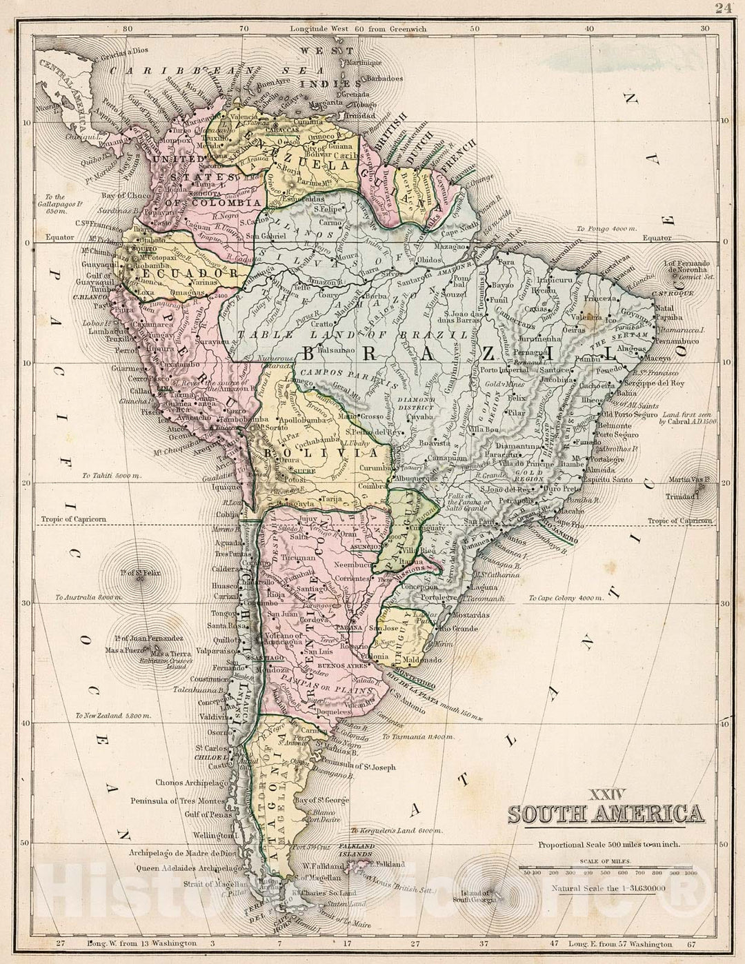 Historic Map : Map No. XXIV. South America, 1865, Vintage Wall Decor