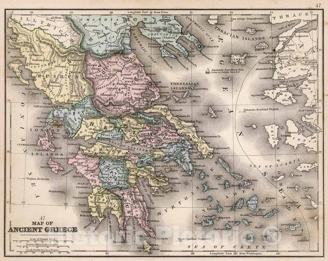 Historic Map : Map No. 47. Map of Ancient Greece, 1865, Vintage Wall Decor