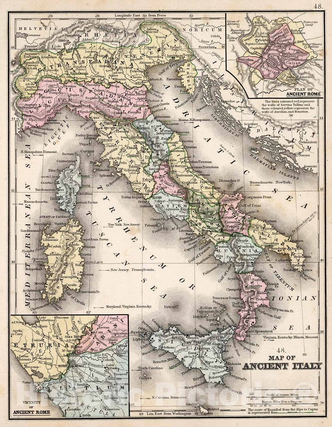 Historic Map : Map No. 48. Map of Ancient Italy, 1865, Vintage Wall Decor