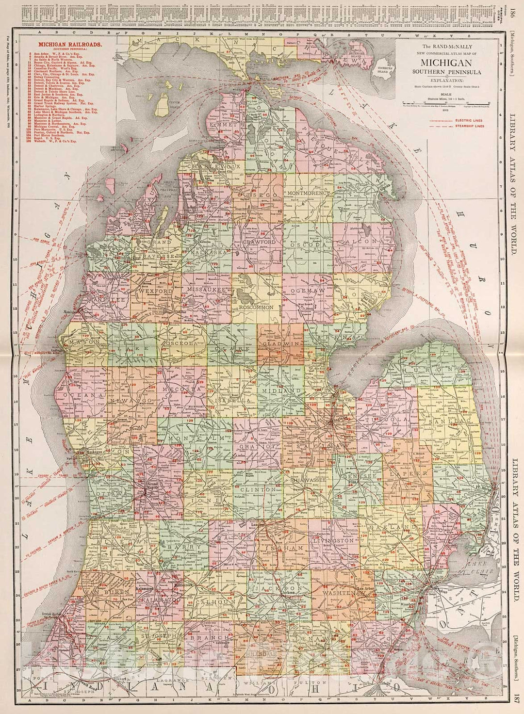 Historic Map : Michigan Southern Peninsula., 1912, Vintage Wall Decor