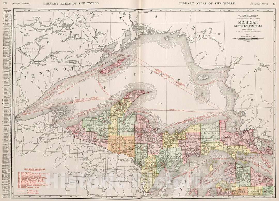 Historic Map : Michigan Northern Peninsula., 1912, Vintage Wall Decor