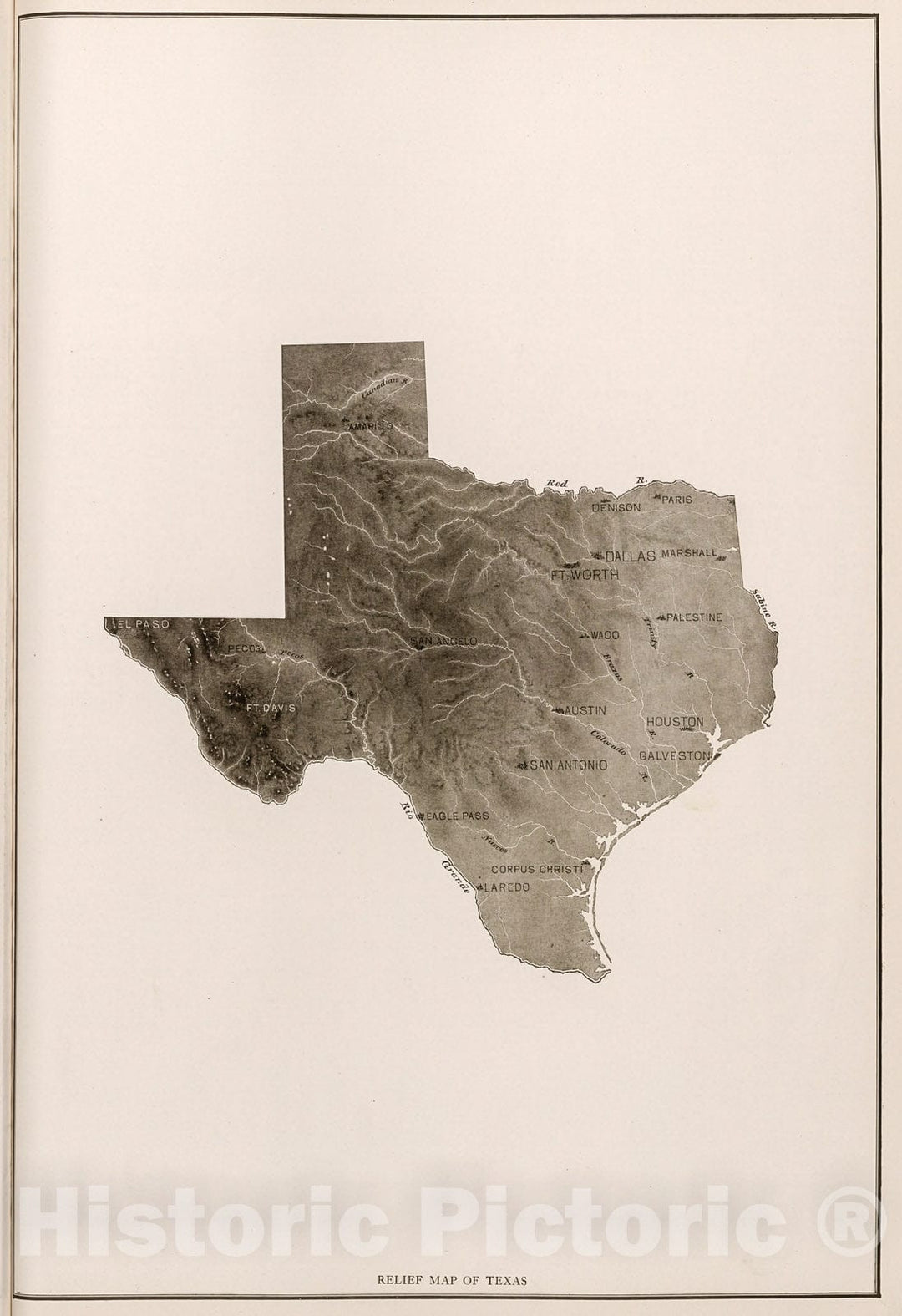 Historic Map : Relief Map of Texas., 1912, Vintage Wall Decor