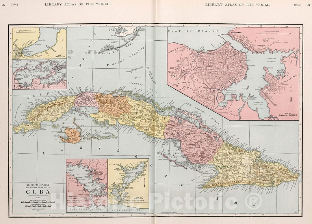 Historic Map : Cuba. (insets) Havana Harbor ... Port of Santiago ... Port of Cienfuegos ... Port Matanzas ... Cardenas Bay., 1912, Vintage Wall Decor