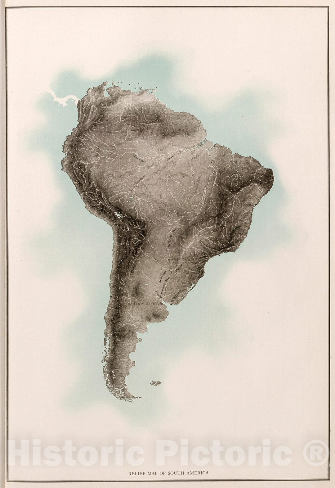 Historic Map : Relief Map of South America., 1912, Vintage Wall Decor