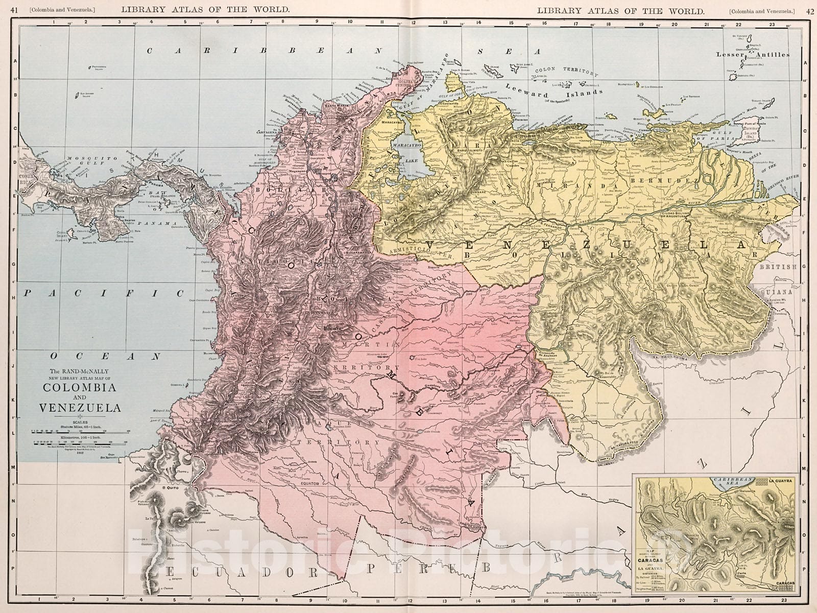 Historic Map : Colombia and Venezuela., 1912, Vintage Wall Decor