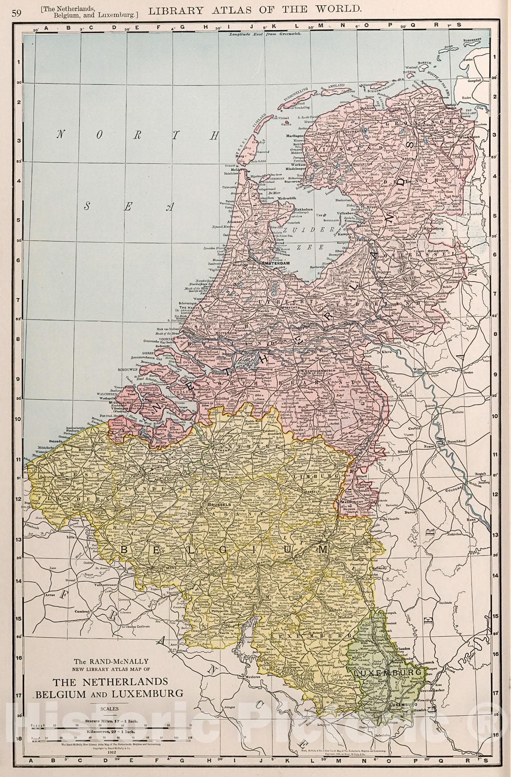 Historic Map : Netherlands, Belgium and Luxemburg., 1912, Vintage Wall Decor