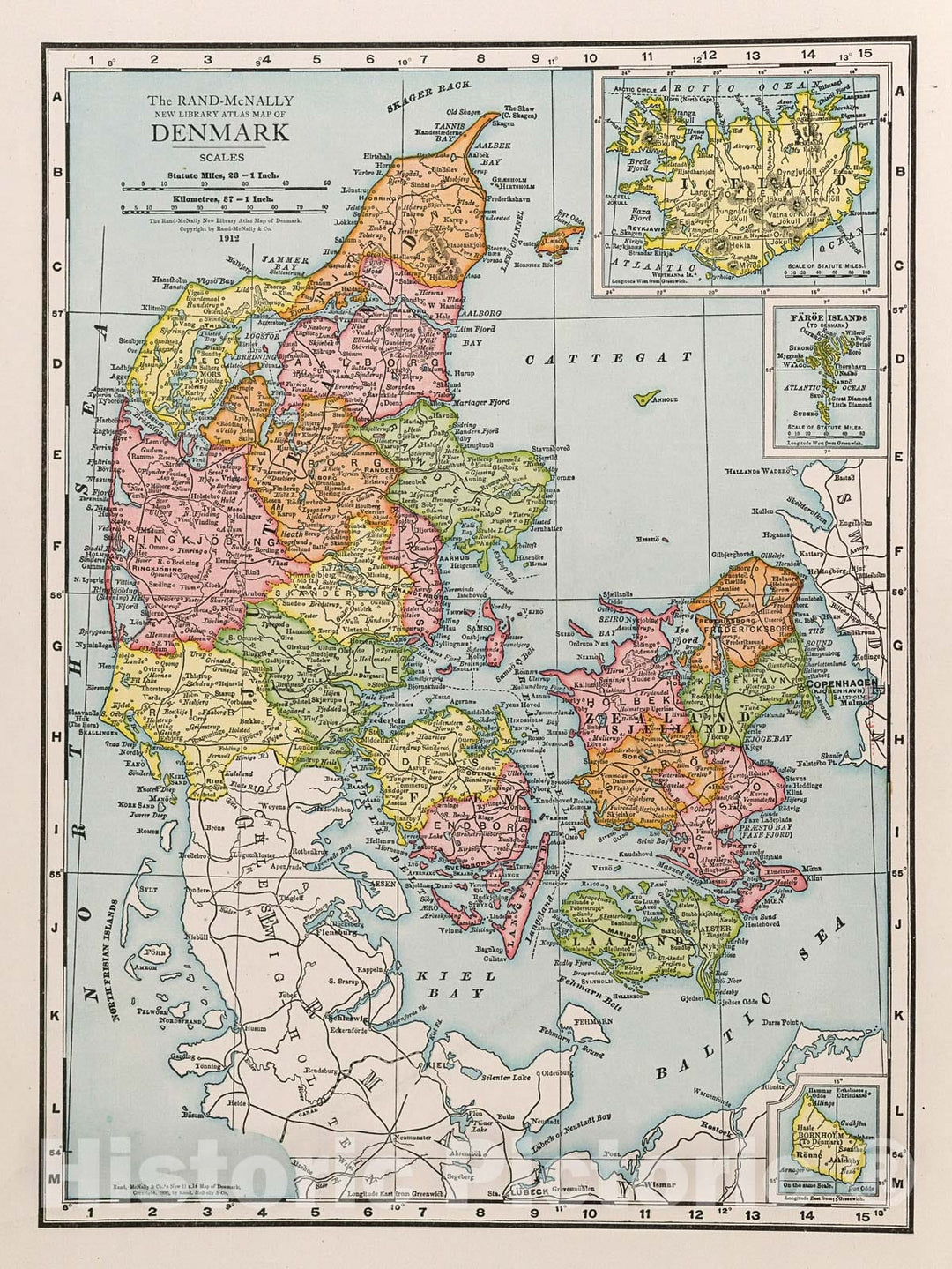 Historic Map : Denmark., 1912, Vintage Wall Decor