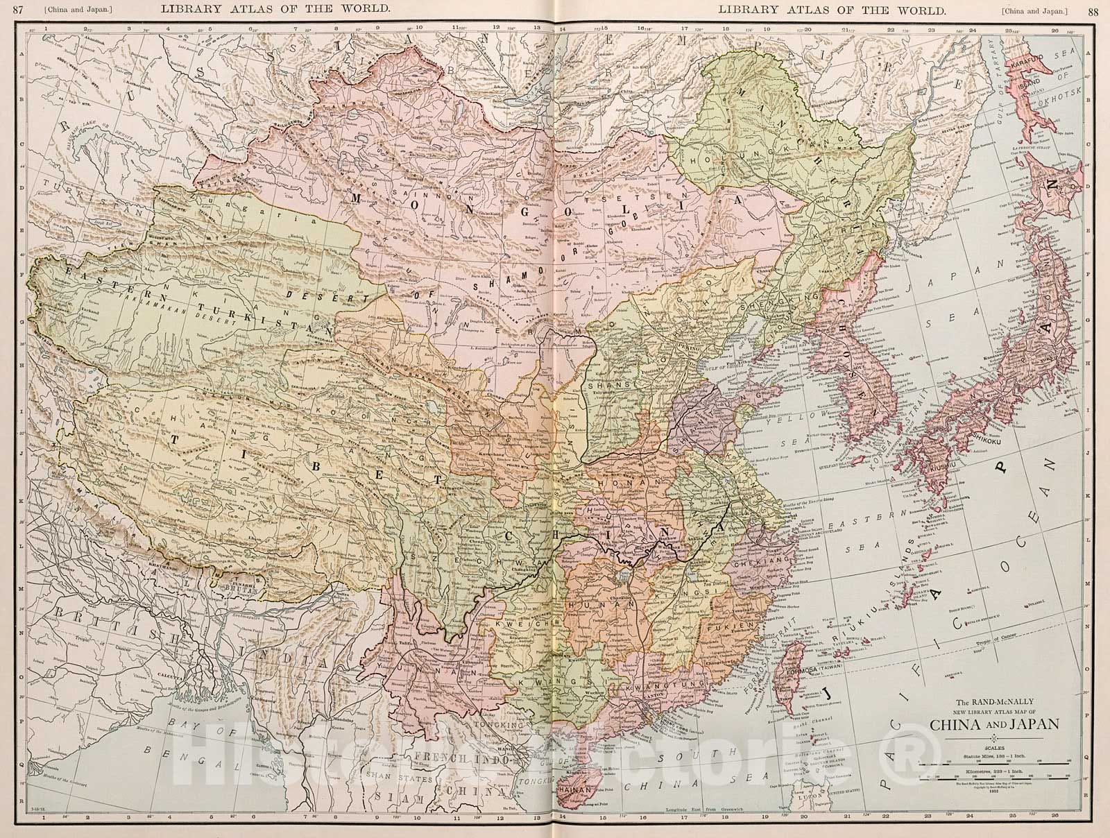 Historic Map : China and Japan., 1912, Vintage Wall Decor