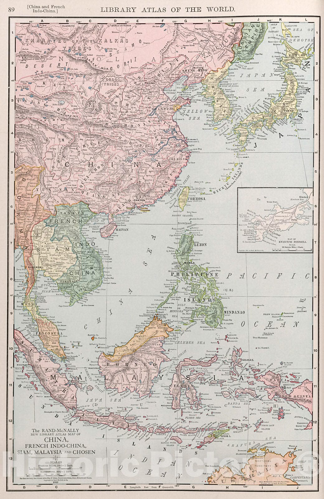 Historic Map : China, French Indo-China, Siam, Malaysia, and Chosen., 1912, Vintage Wall Decor