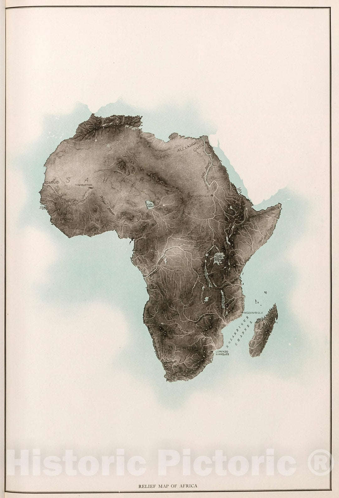 Historic Map : Relief Map of Africa., 1912, Vintage Wall Decor