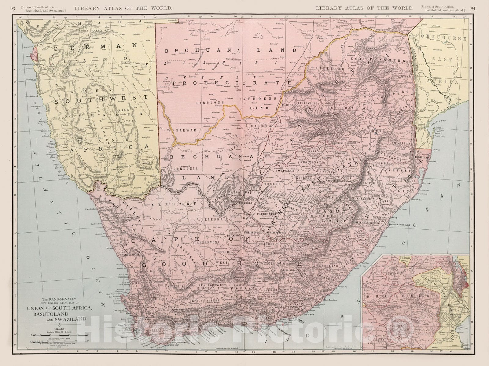 Historic Map : Union of South Africa, Basutoland, and Swaziland., 1912, Vintage Wall Decor