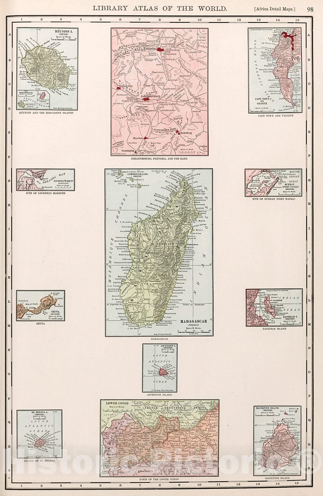 Historic Map : Various Small Maps of African Locations. Johannesburg. Madagascar., 1912, Vintage Wall Decor