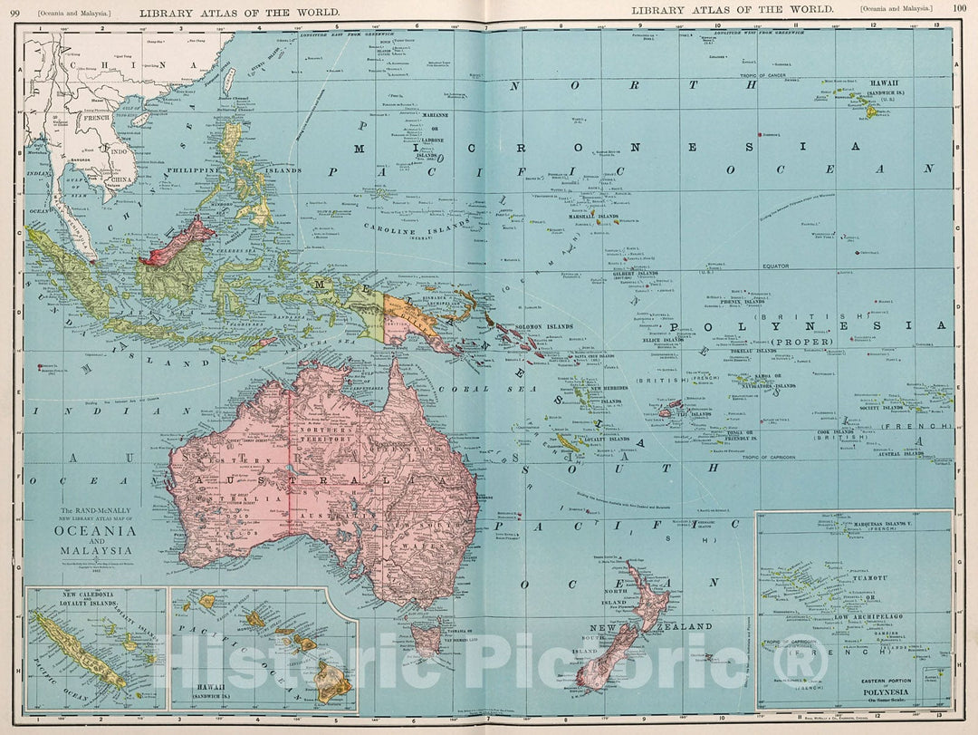 Historic Map : Oceania and Malaysia., 1912, Vintage Wall Decor