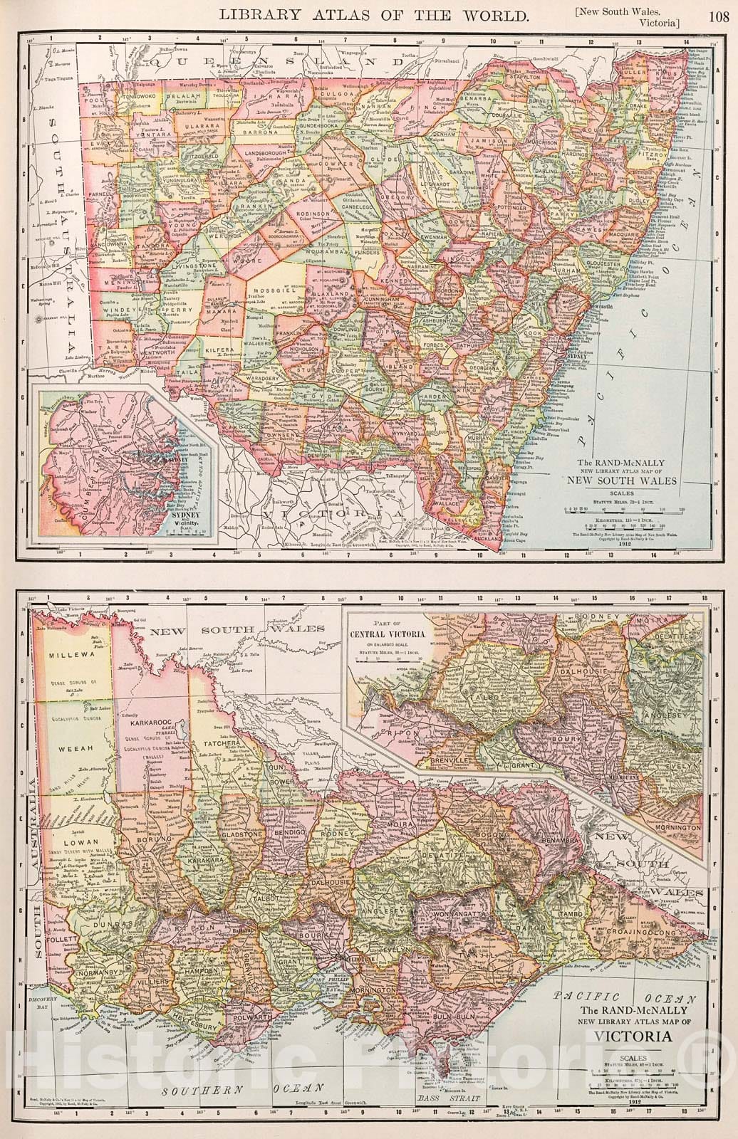 Historic Map : New South Wales. Victoria., 1912, Vintage Wall Decor