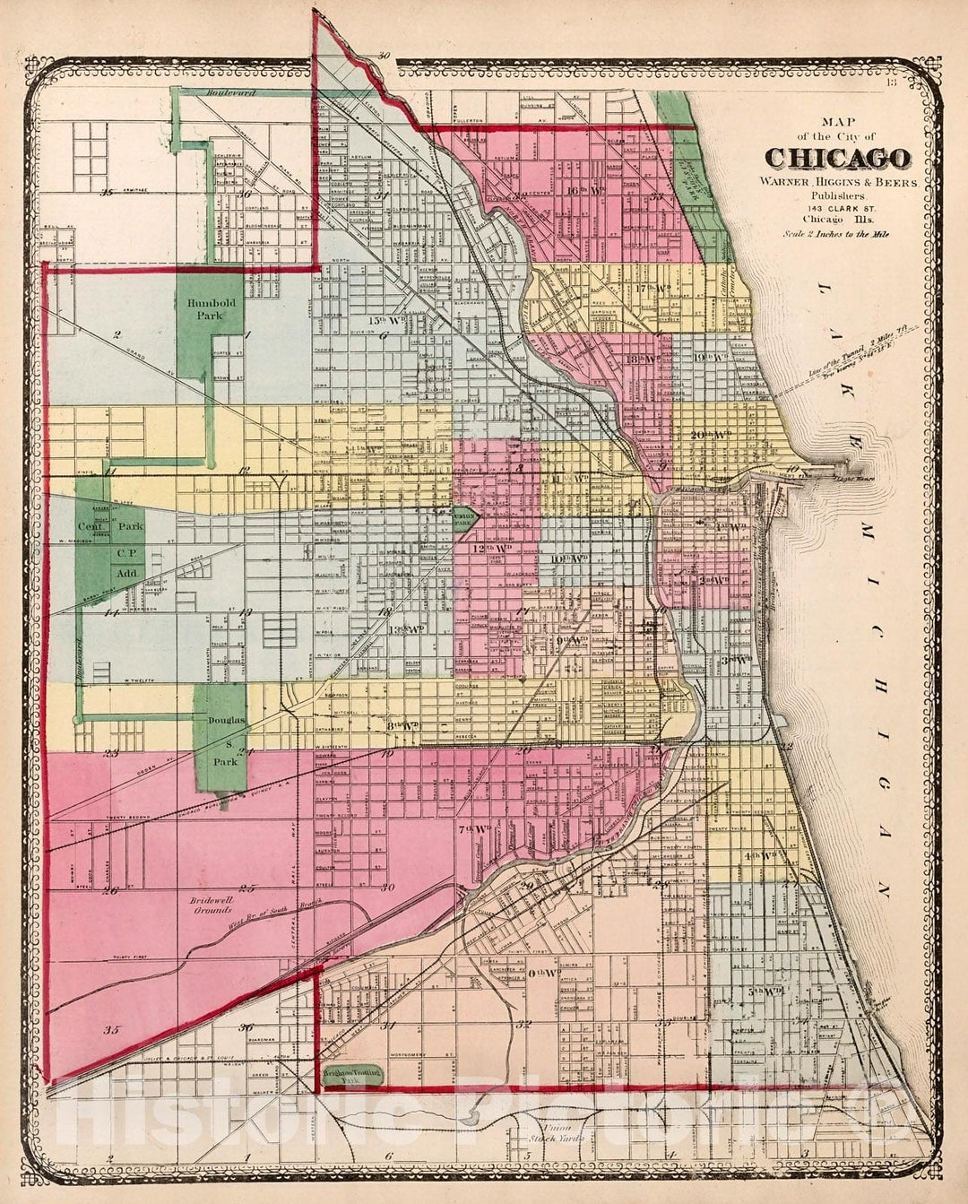 Historic Map : Map of the city of Chicago, 1871, Vintage Wall Decor