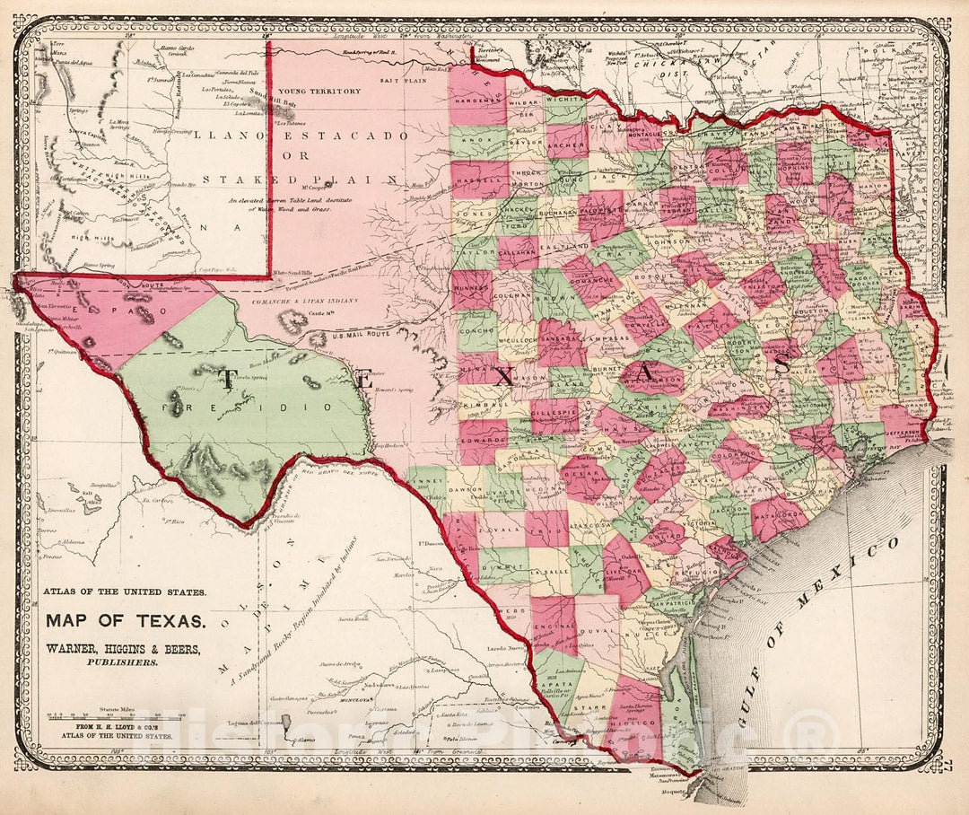 Historic Map : Map of Texas, 1871, Vintage Wall Decor