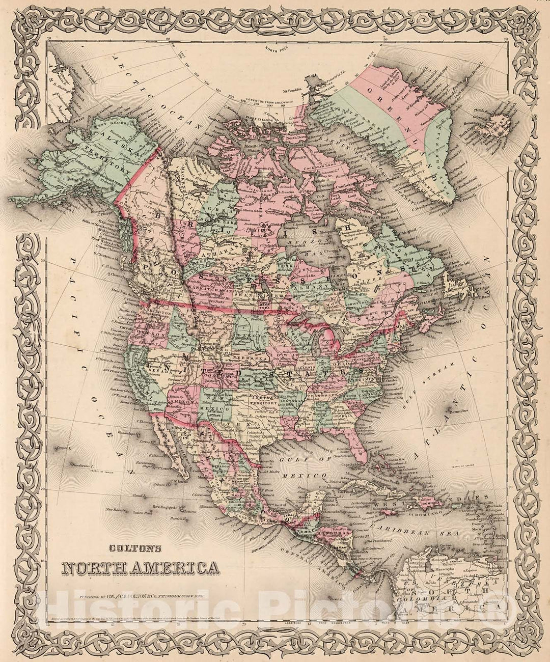 Historic Map : North America., 1880, Vintage Wall Decor