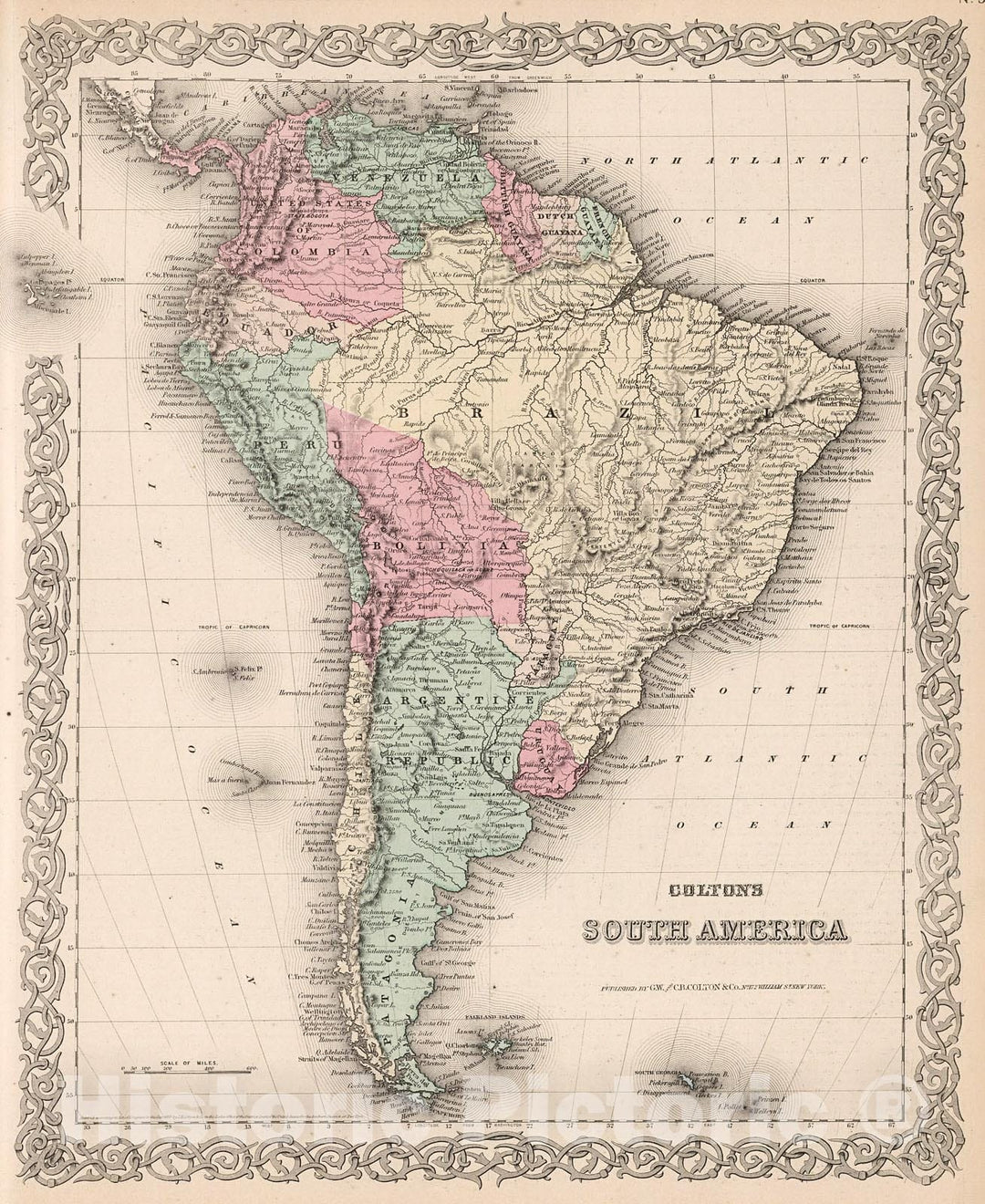 Historic Map : South America., 1880, Vintage Wall Decor