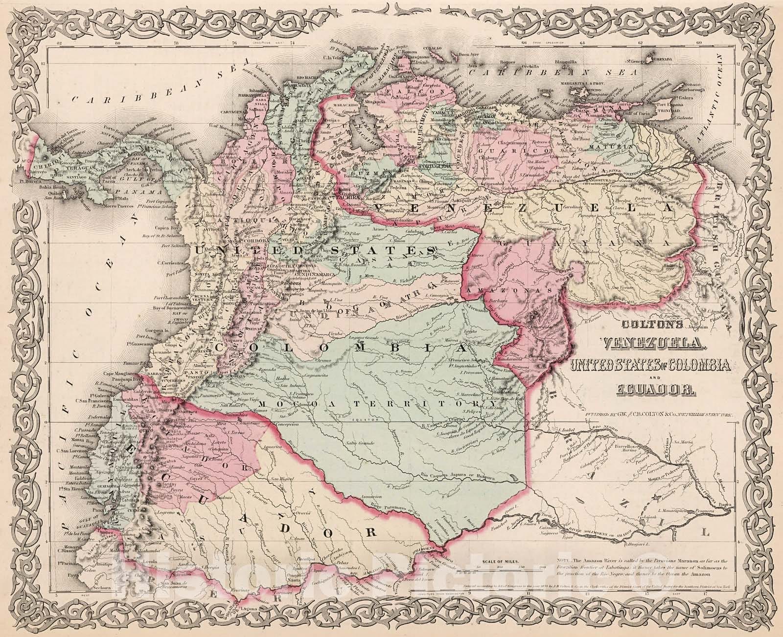 Historic Map : Venezuela, United States of Colombia, and Ecuador., 1880, Vintage Wall Decor