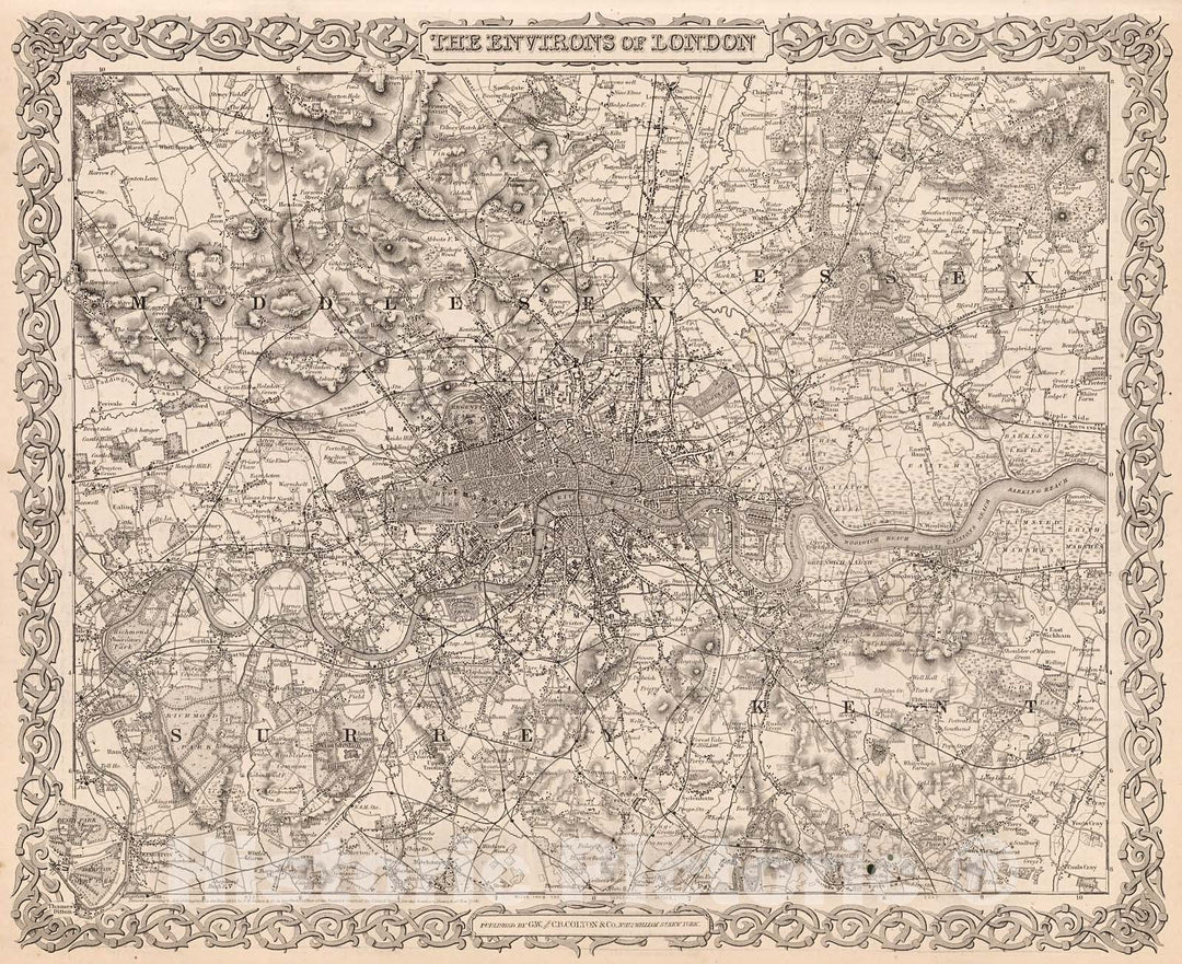 Historic Map : Environs of London., 1880, Vintage Wall Decor