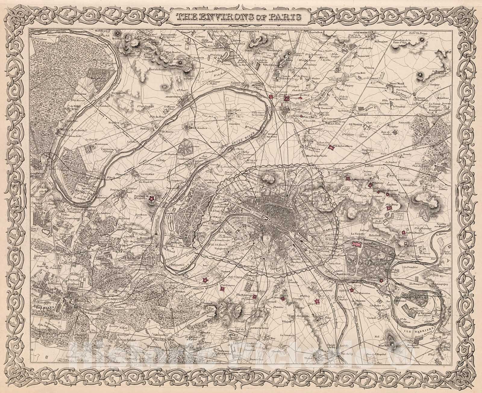 Historic Map : Environs of Paris., 1880, Vintage Wall Decor