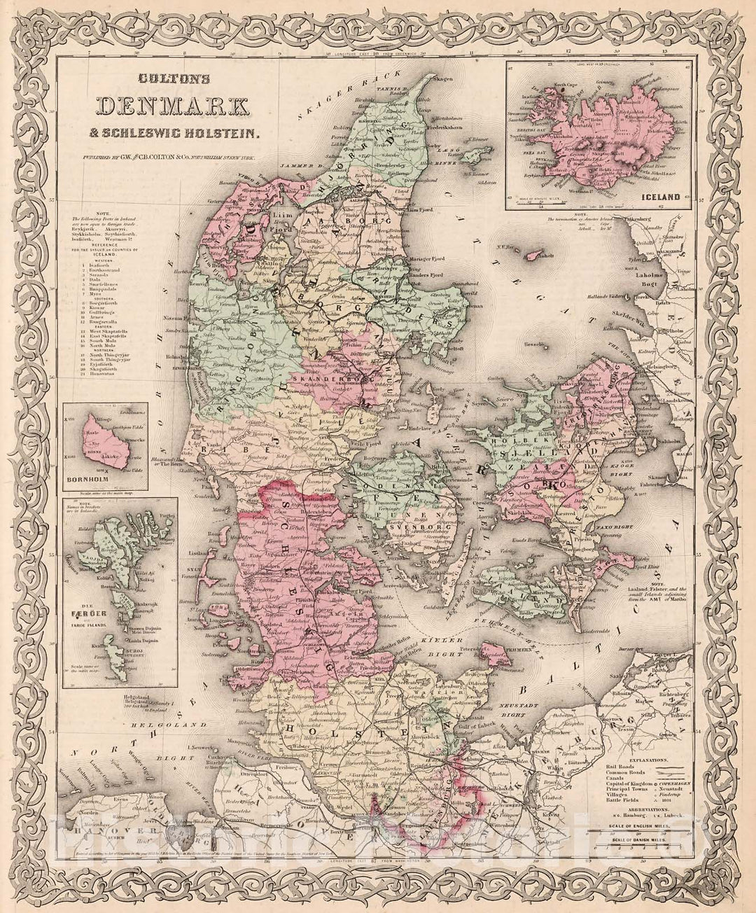 Historic Map : Denmark & Schleswig Holstein., 1880, Vintage Wall Decor