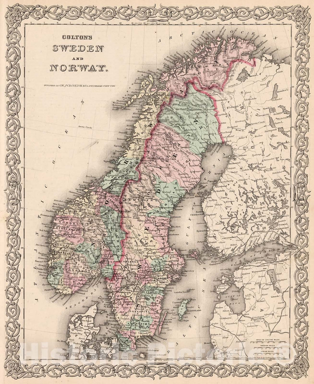 Historic Map : Sweden and Norway., 1880, Vintage Wall Decor