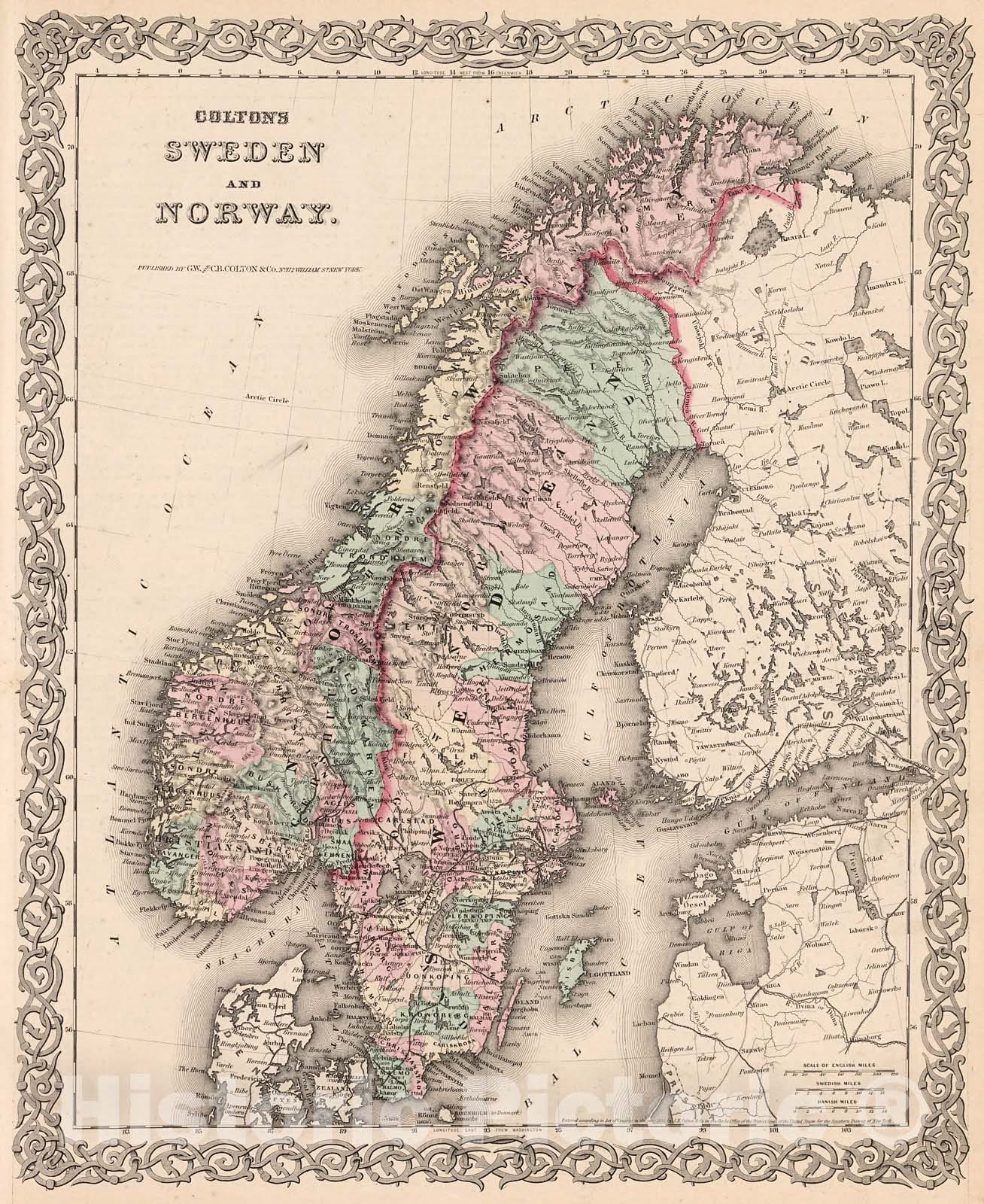 Historic Map : Sweden and Norway., 1880, Vintage Wall Decor