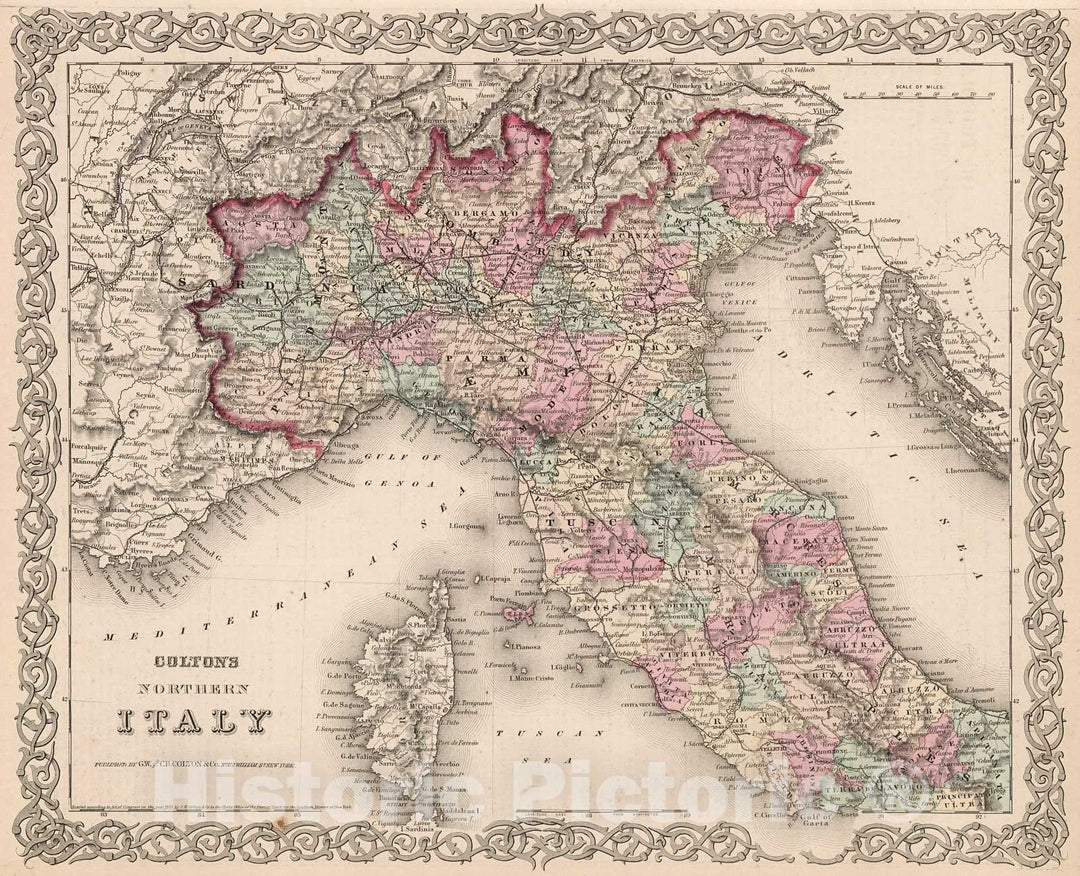 Historic Map : Northern Italy., 1880, Vintage Wall Decor