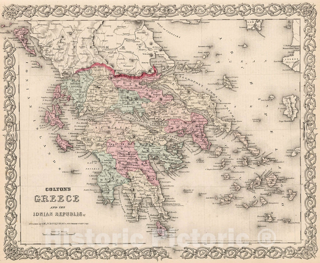 Historic Map : Greece and the Ionian Republics., 1880, Vintage Wall Decor