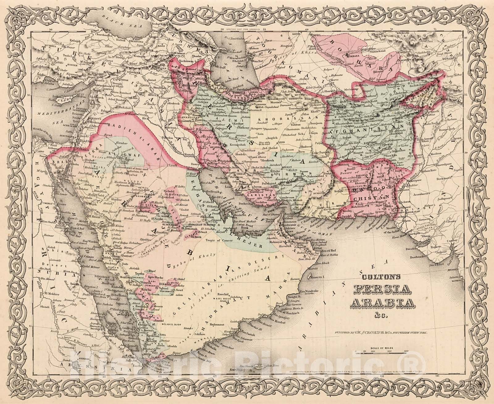 Historic Map : Persia Arabia &c., 1880, Vintage Wall Decor