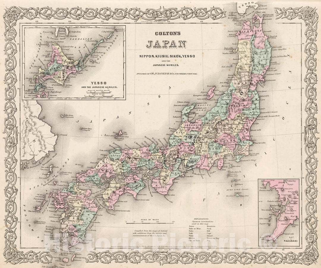 Historic Map : Japan, Nippon, Kiusiu, Sikok, Yesso and the Japanese Kurills., 1880, Vintage Wall Decor