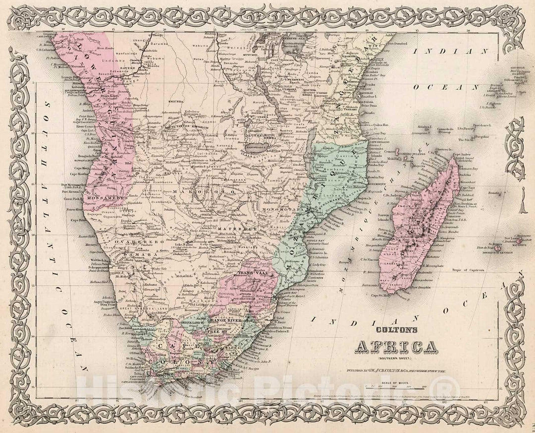 Historic Map : Africa, Southern Sheet., 1880, Vintage Wall Decor