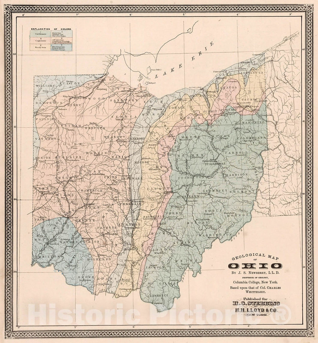 Historic Map : Geological map of Ohio, 1868, Vintage Wall Decor