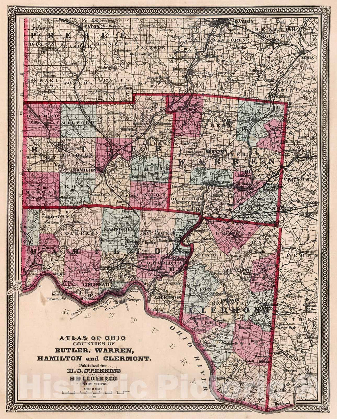 Historic Map : Counties of Butler, Warren, Hamilton and Clermont, 1868, Vintage Wall Decor