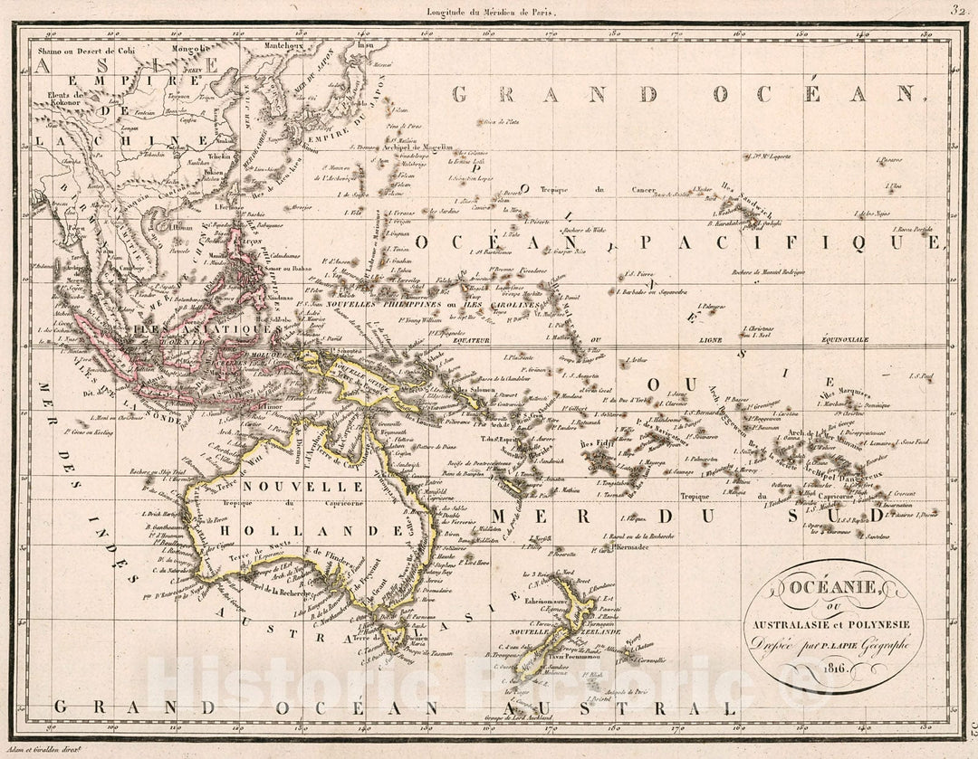 Historic Map : Oceanie ou Australasie et Polynesie, 1816, Vintage Wall Decor