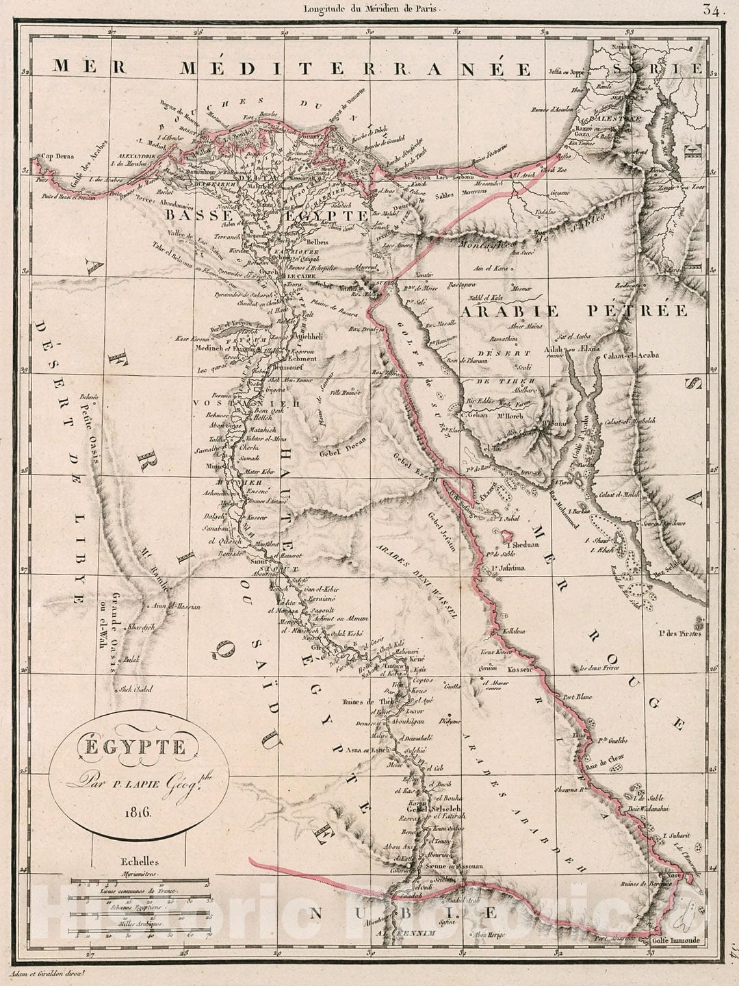 Historic Map : Egypte, 1816, Vintage Wall Decor