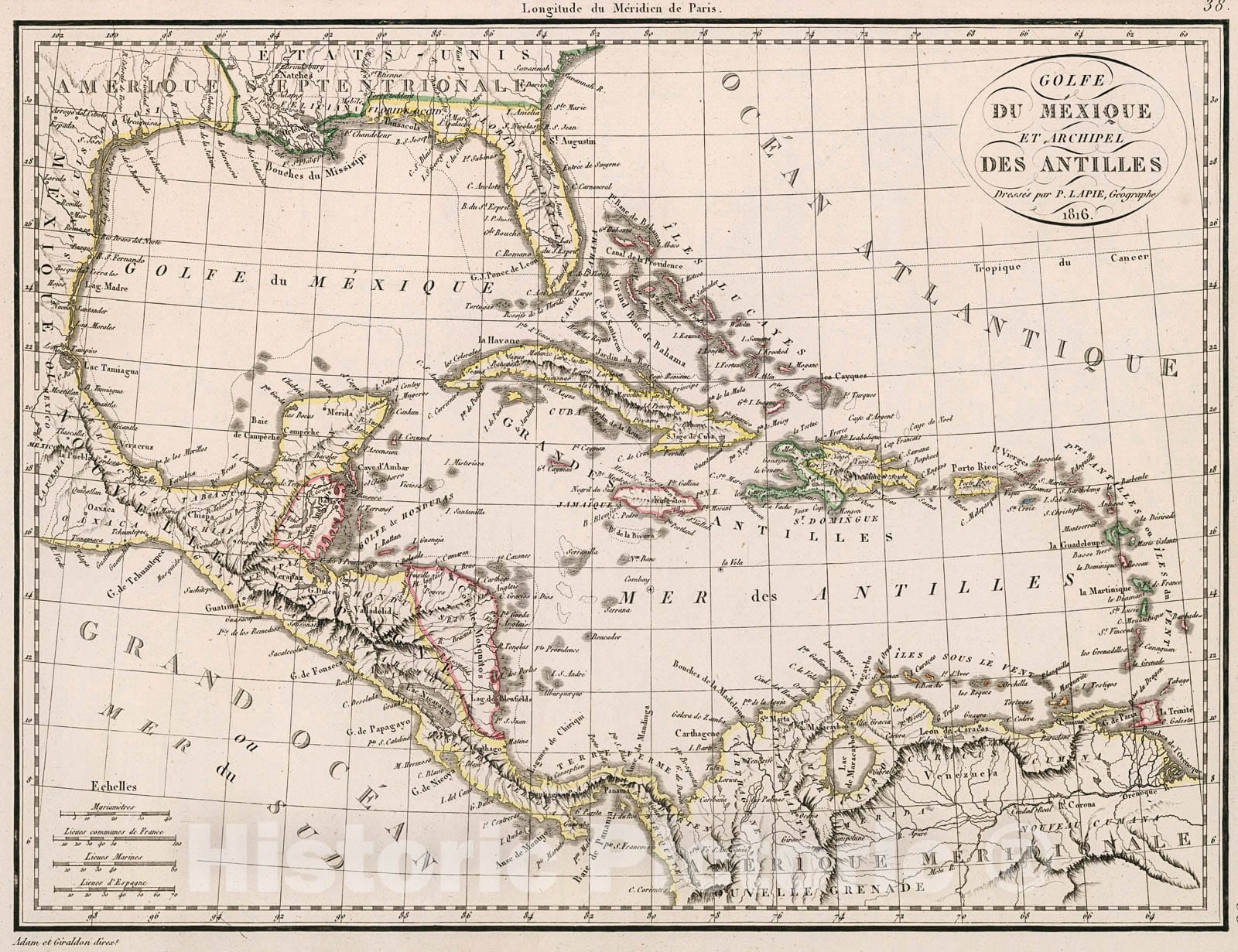 Historic Map : Golfe Du Mexique Et Archipel Des Antilles, 1816, Vintage Wall Decor