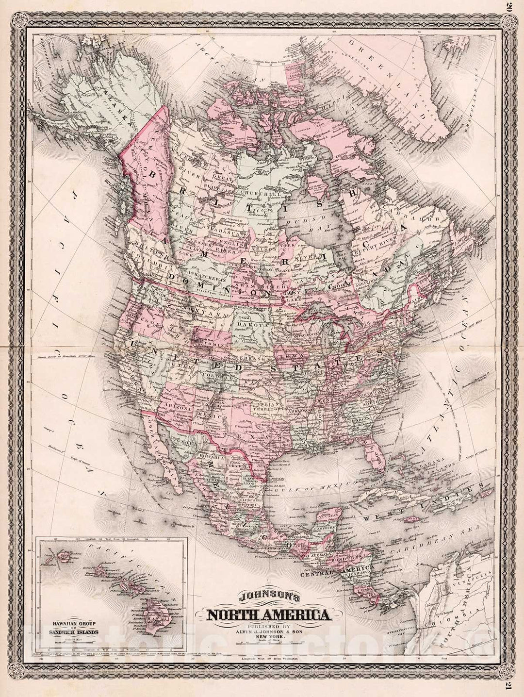 Historic Map : Johnson's North America, 1880, Vintage Wall Decor