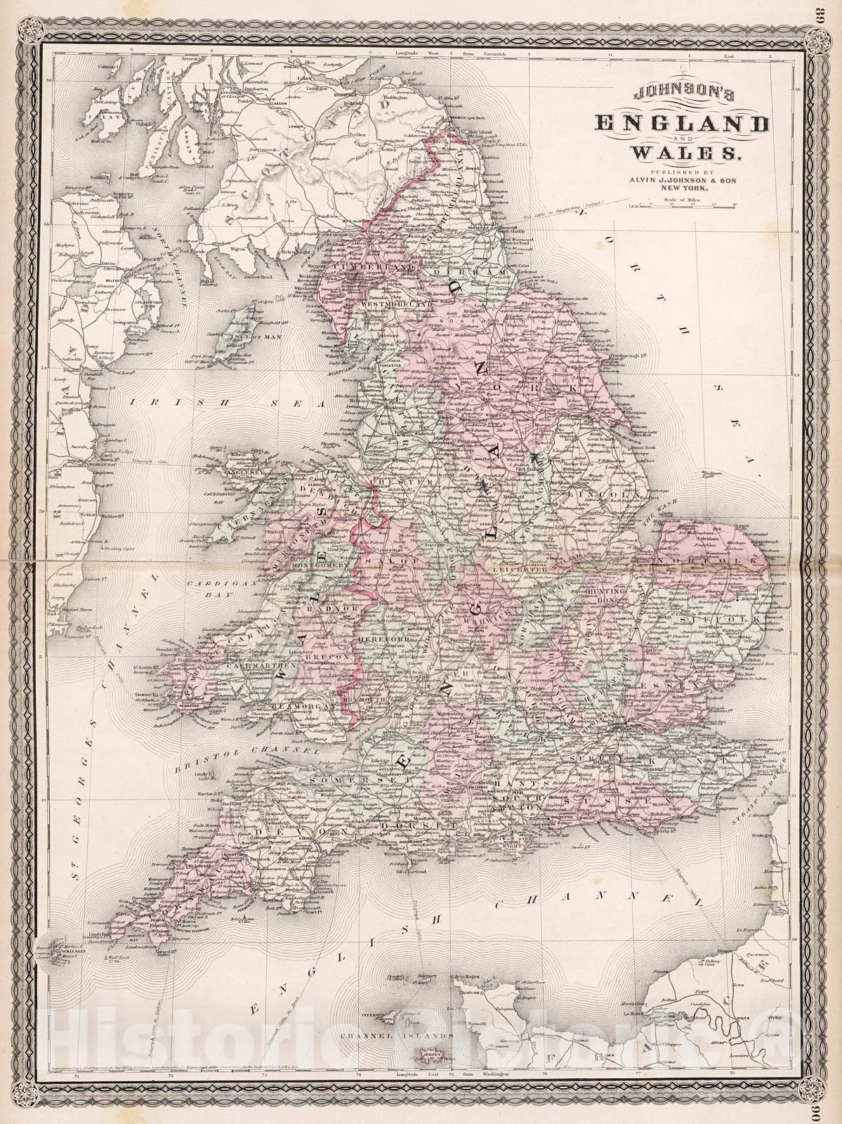 Historic Map : Johnson's England and Wales, 1880, Vintage Wall Decor