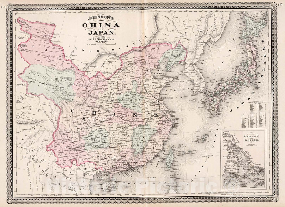 Historic Map : Johnson's China and Japan, 1880, Vintage Wall Decor