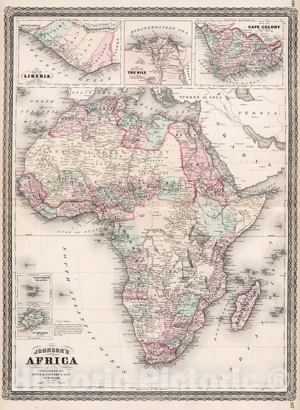 Historic Map : Johnson's Africa, 1880, Vintage Wall Decor