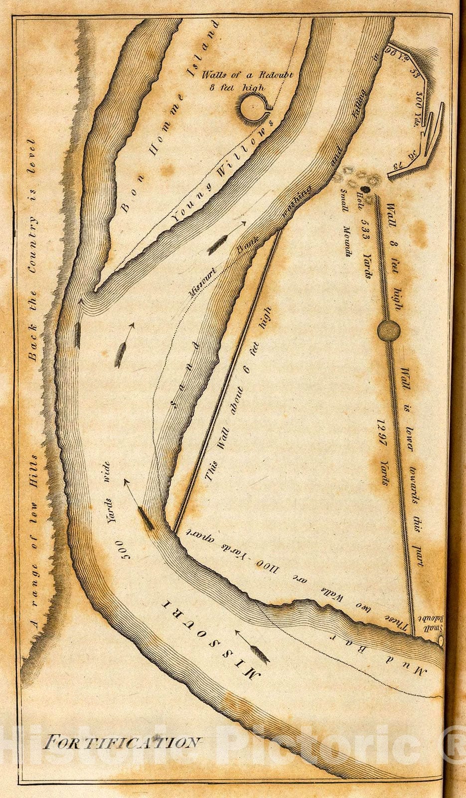 Historic Map : Remains of a fortification on the Missouri River., 1814, Vintage Wall Decor