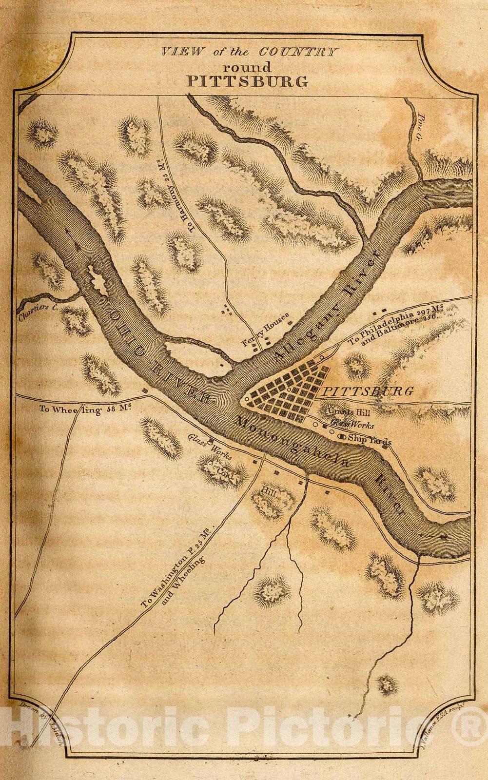 Historic Map : View of the Country round Pittsburg., 1812, Vintage Wall Decor