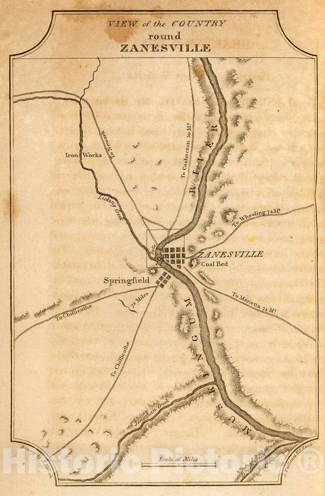 Historic Map : View of the Country round Zanesville., 1812, Vintage Wall Decor