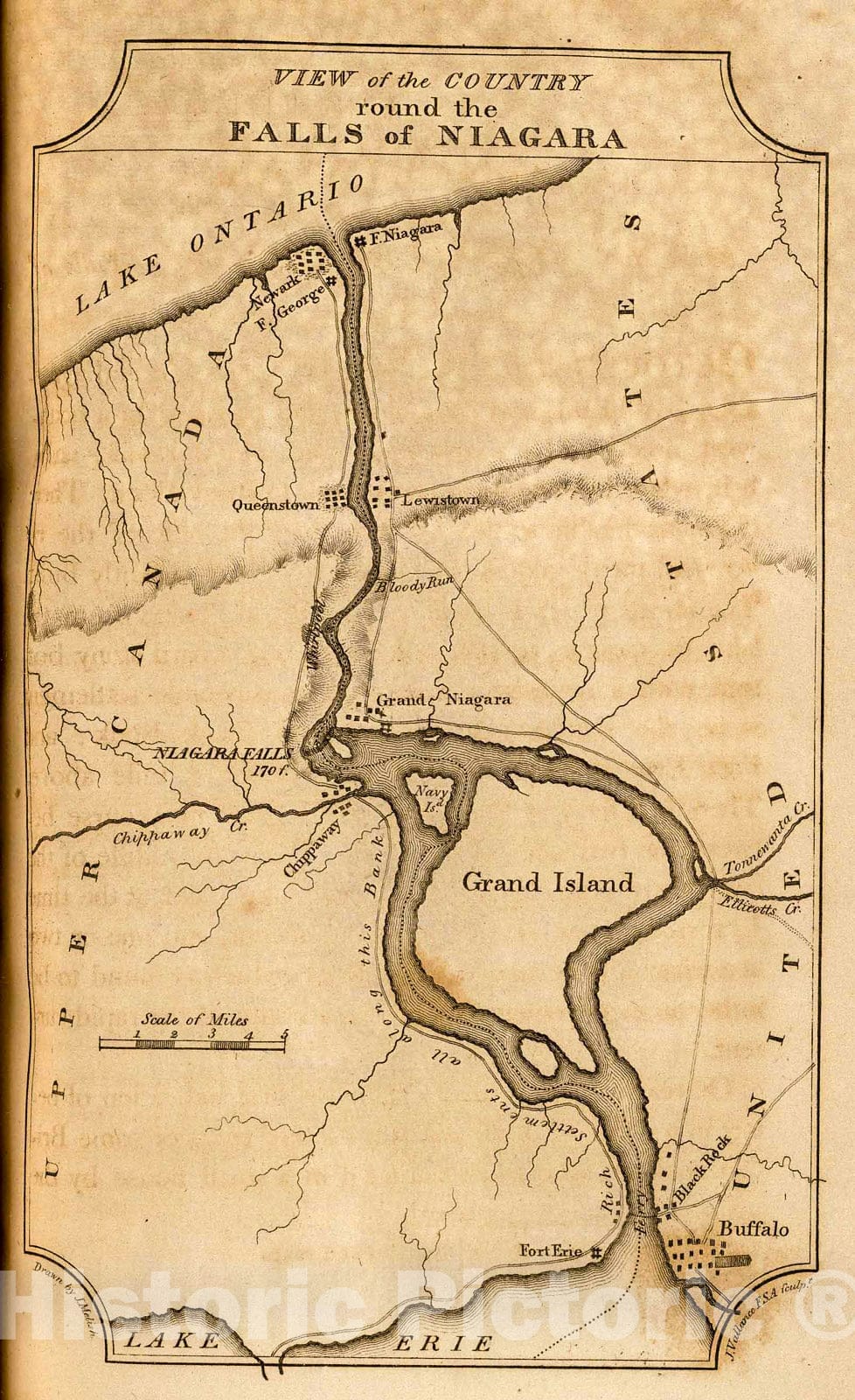 Historic Map : View of the Country round the Falls of Niagara., 1812, Vintage Wall Decor