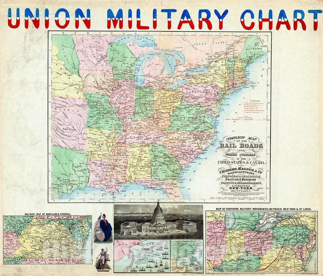 Historic Map : Union Military Chart., 1861, Vintage Wall Decor